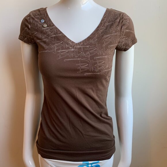 Billabong Vintage surf brown v neck logo printed t-shirt - Picture 1 of 3